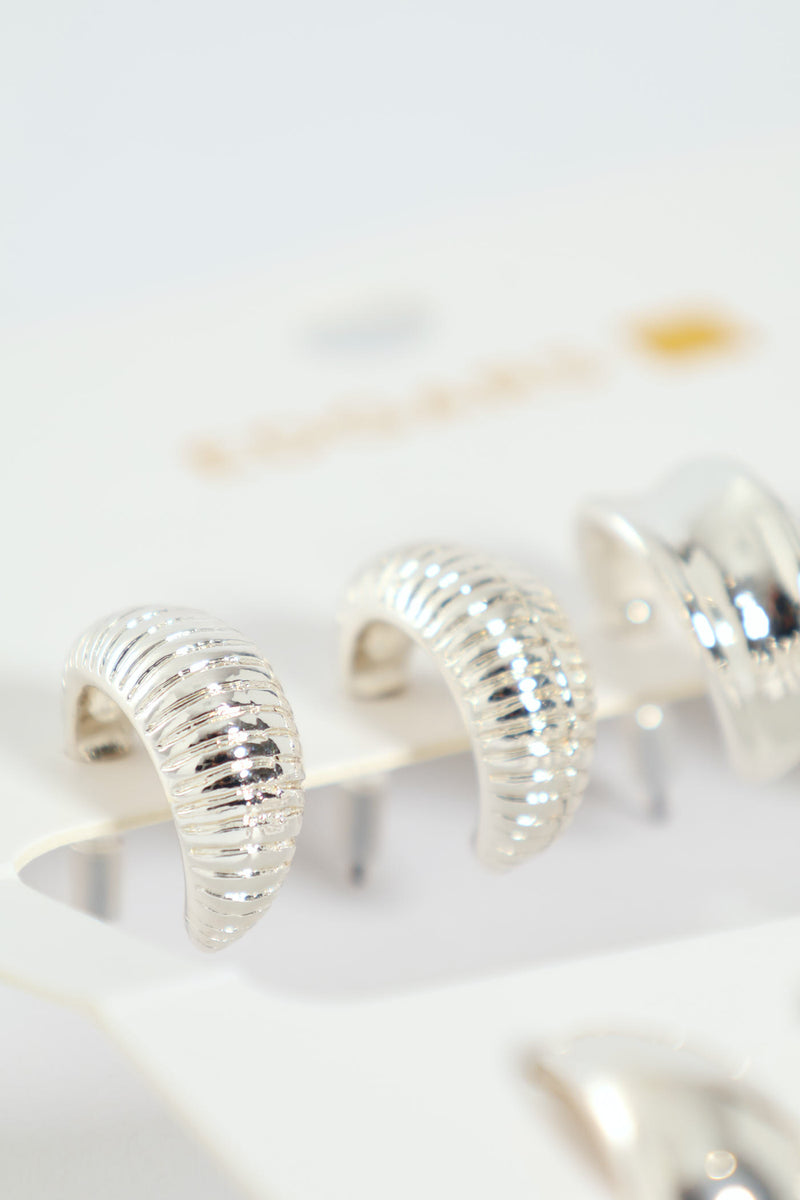 6 Pack Text Hoop Earrings - Silver