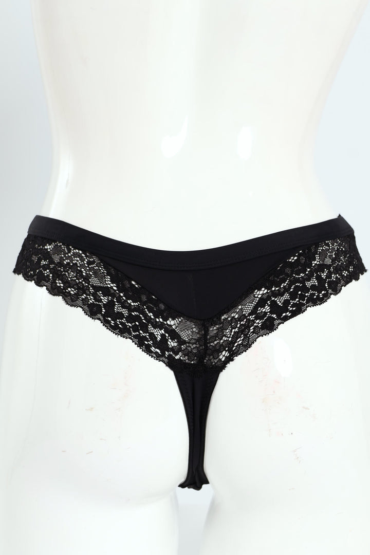 Micro Fibre Lace Thong - Black