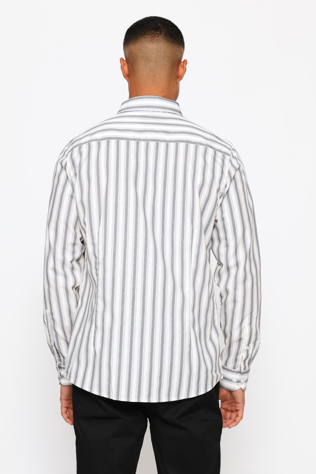 Long Sleeve Double Stripe Printed Shirt - Cream/Grey