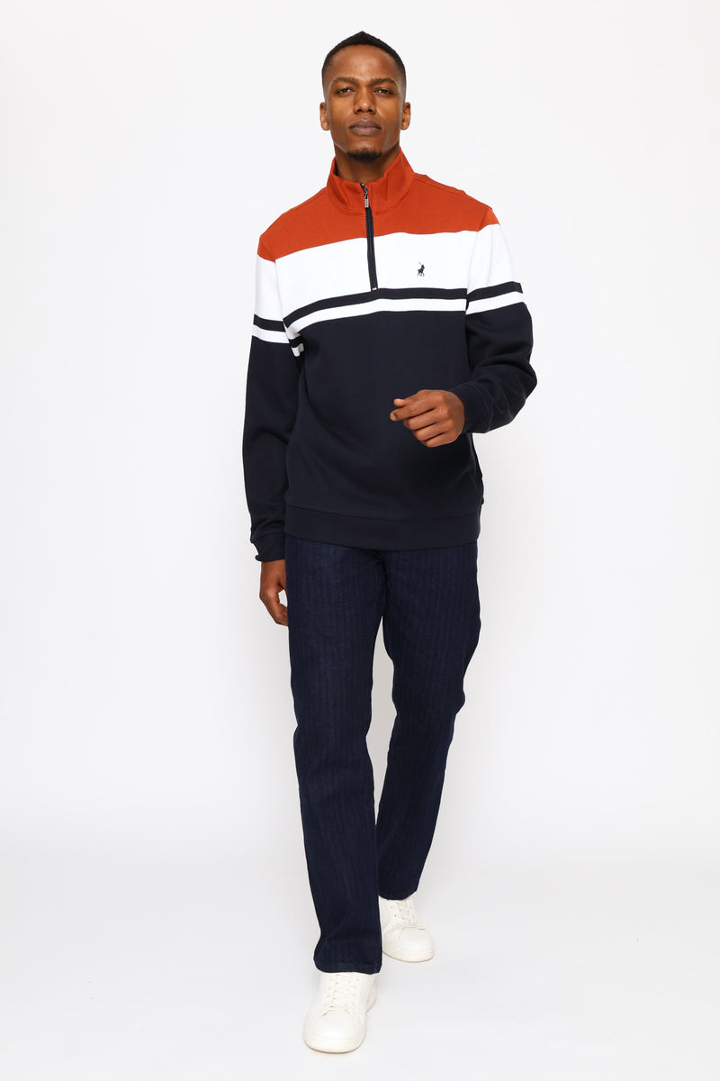 Harrison Quarter Zip Track Top - Navy/Red