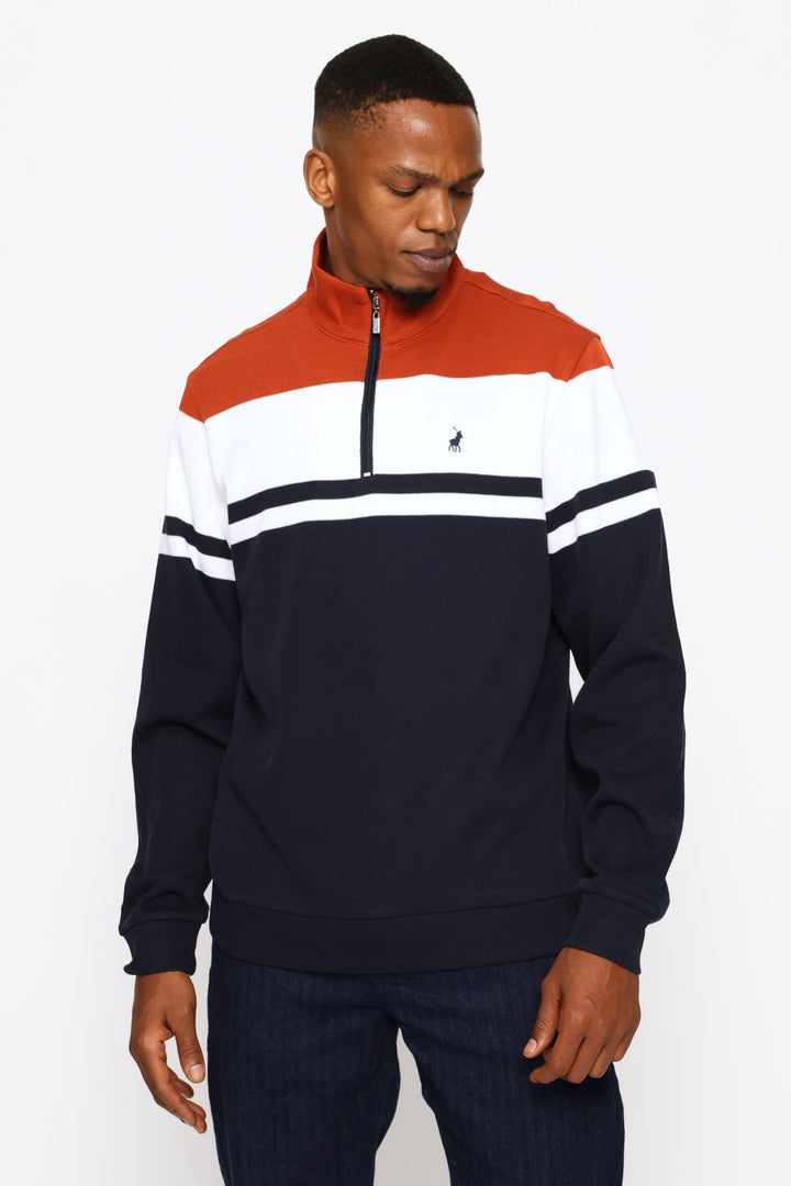Harrison Quarter Zip Track Top - Navy/Red