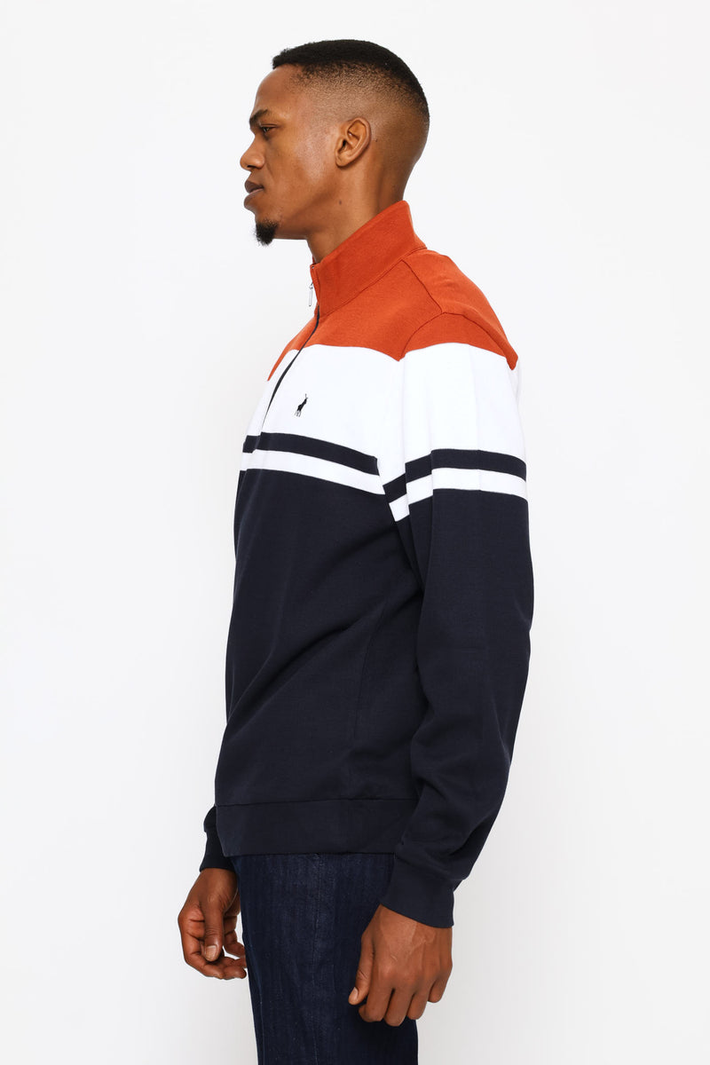 Harrison Quarter Zip Track Top - Navy/Red