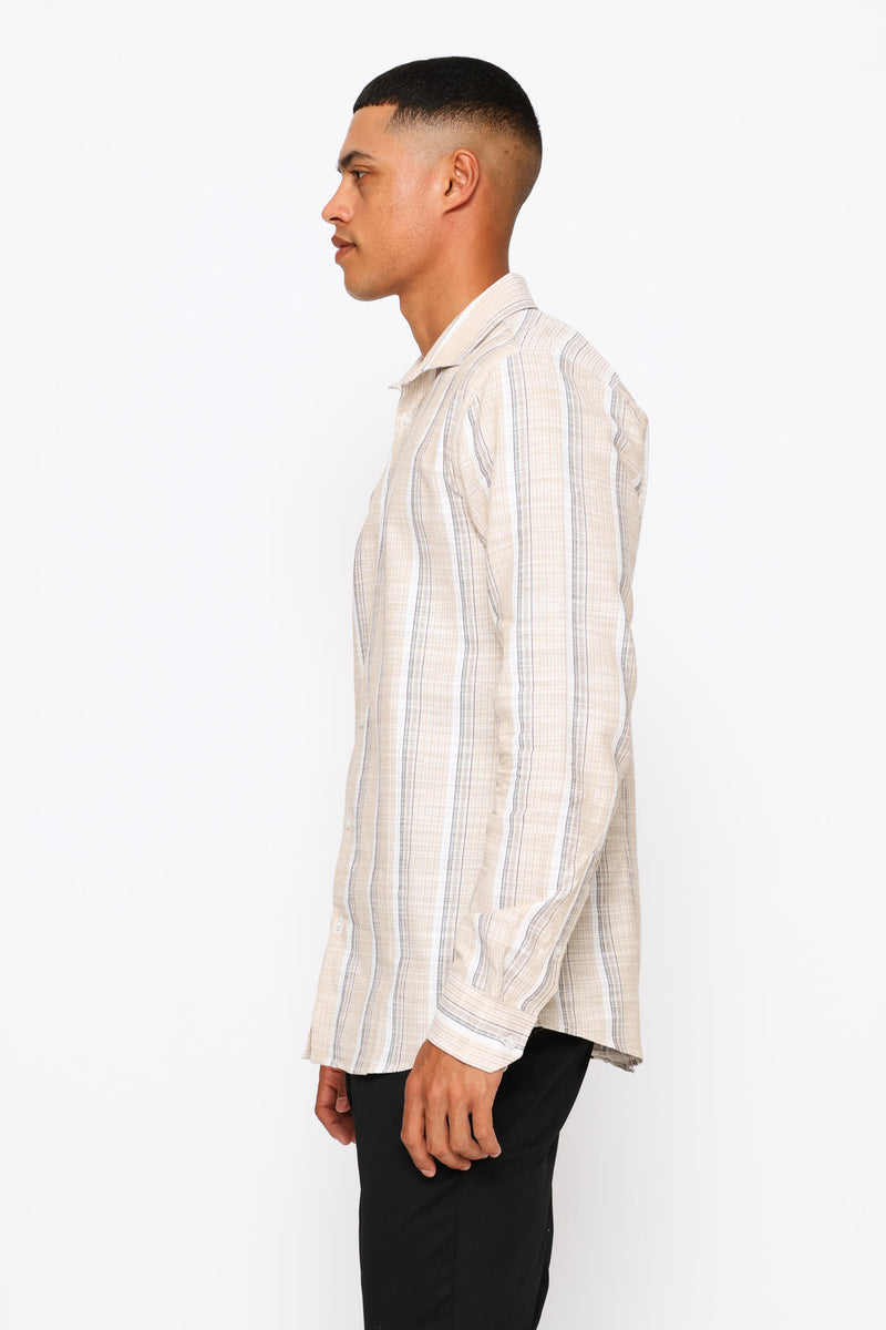 Long Sleeve Multi Stripe Textured Shirt - Stone