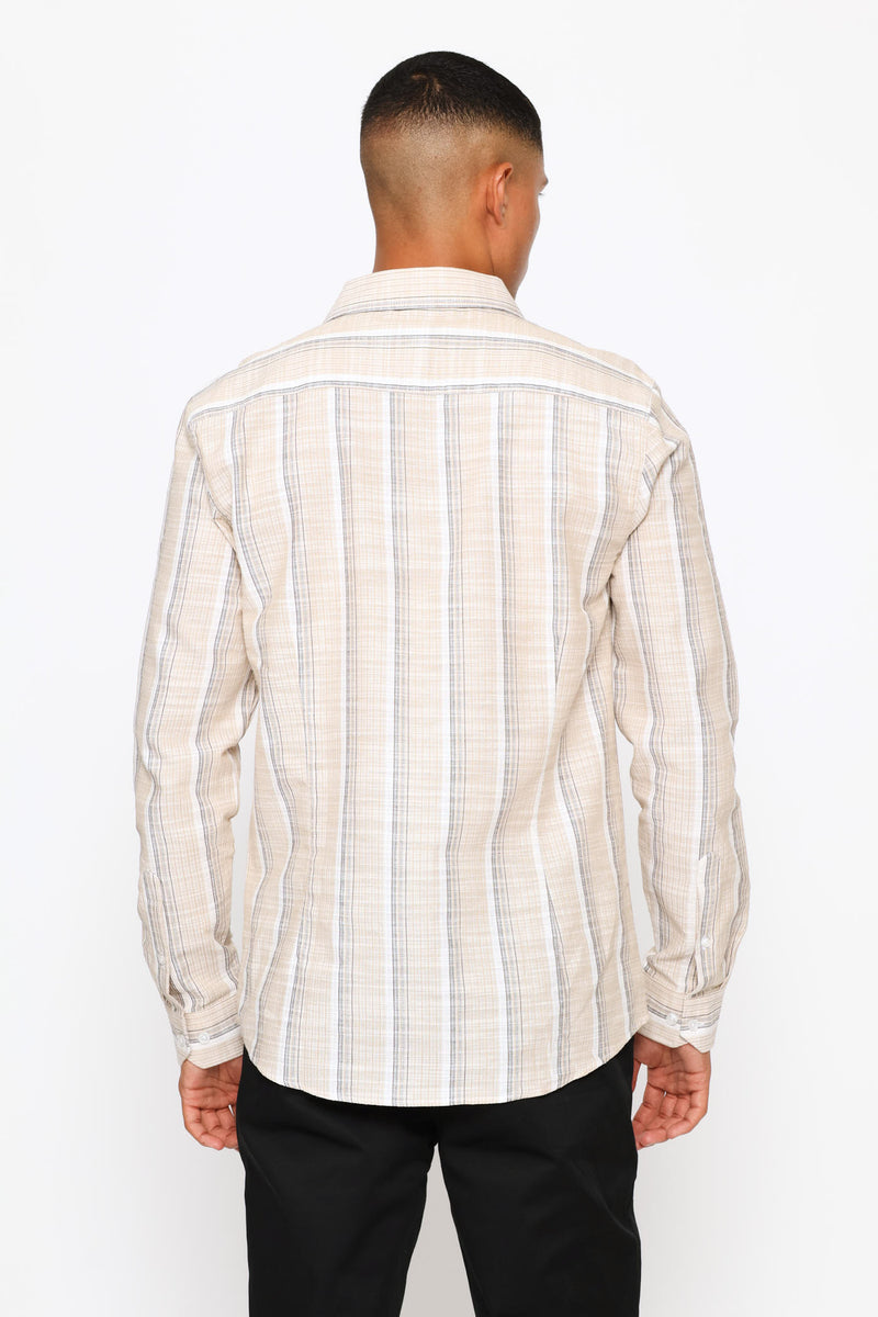 Long Sleeve Multi Stripe Textured Shirt - Stone