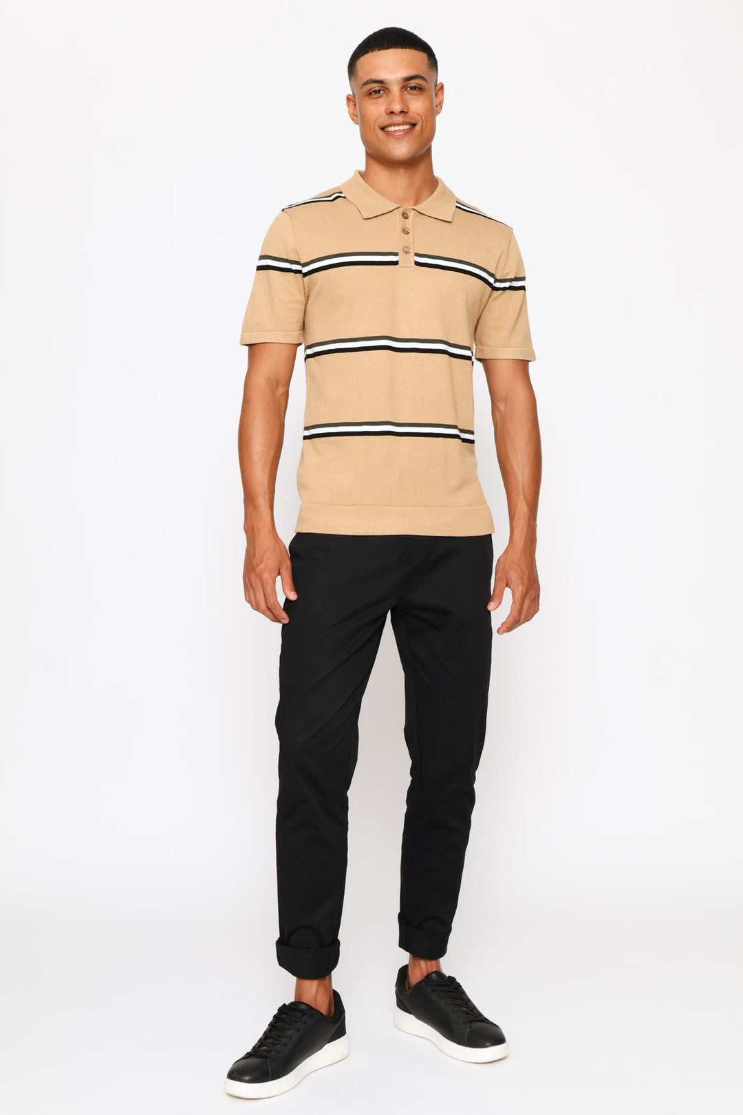Fine Knit Stretch Golfer  - Brown