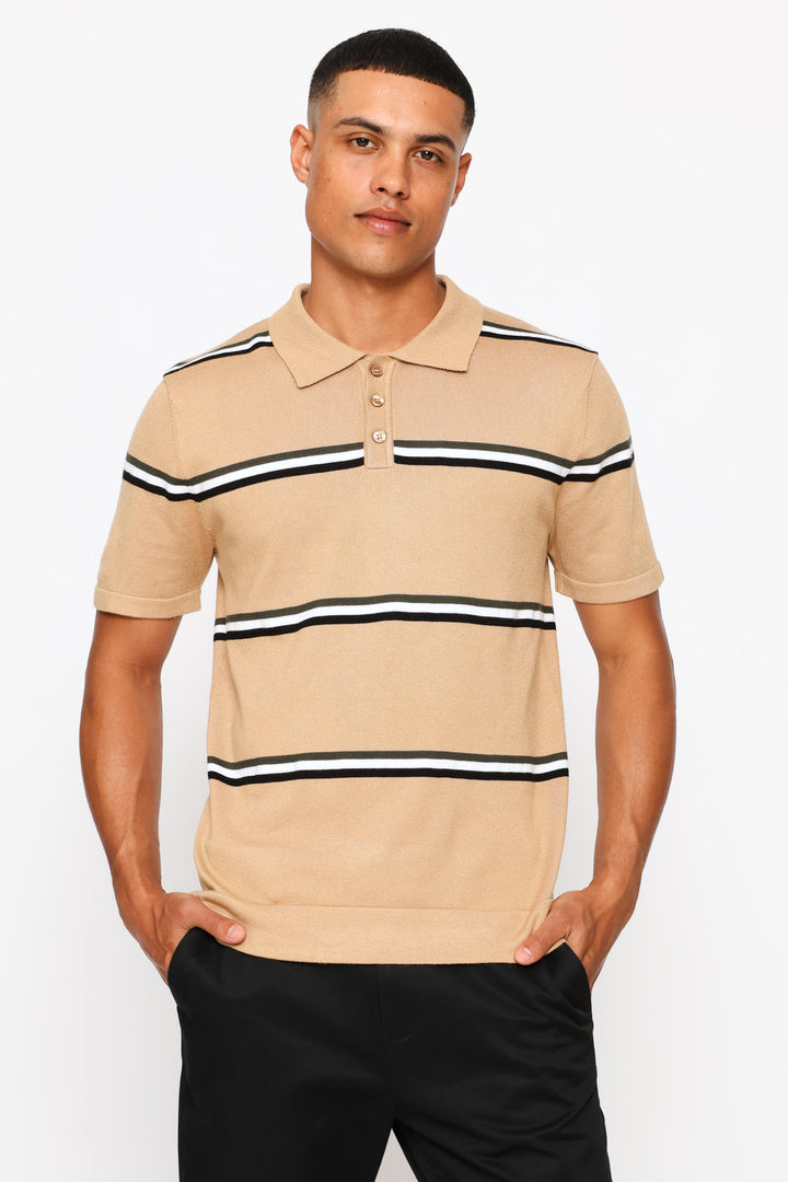 Fine Knit Stretch Golfer  - Brown