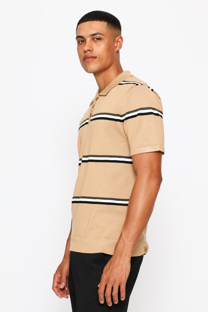 Fine Knit Stretch Golfer  - Brown