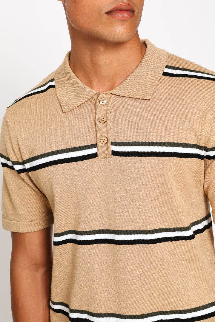 Fine Knit Stretch Golfer  - Brown