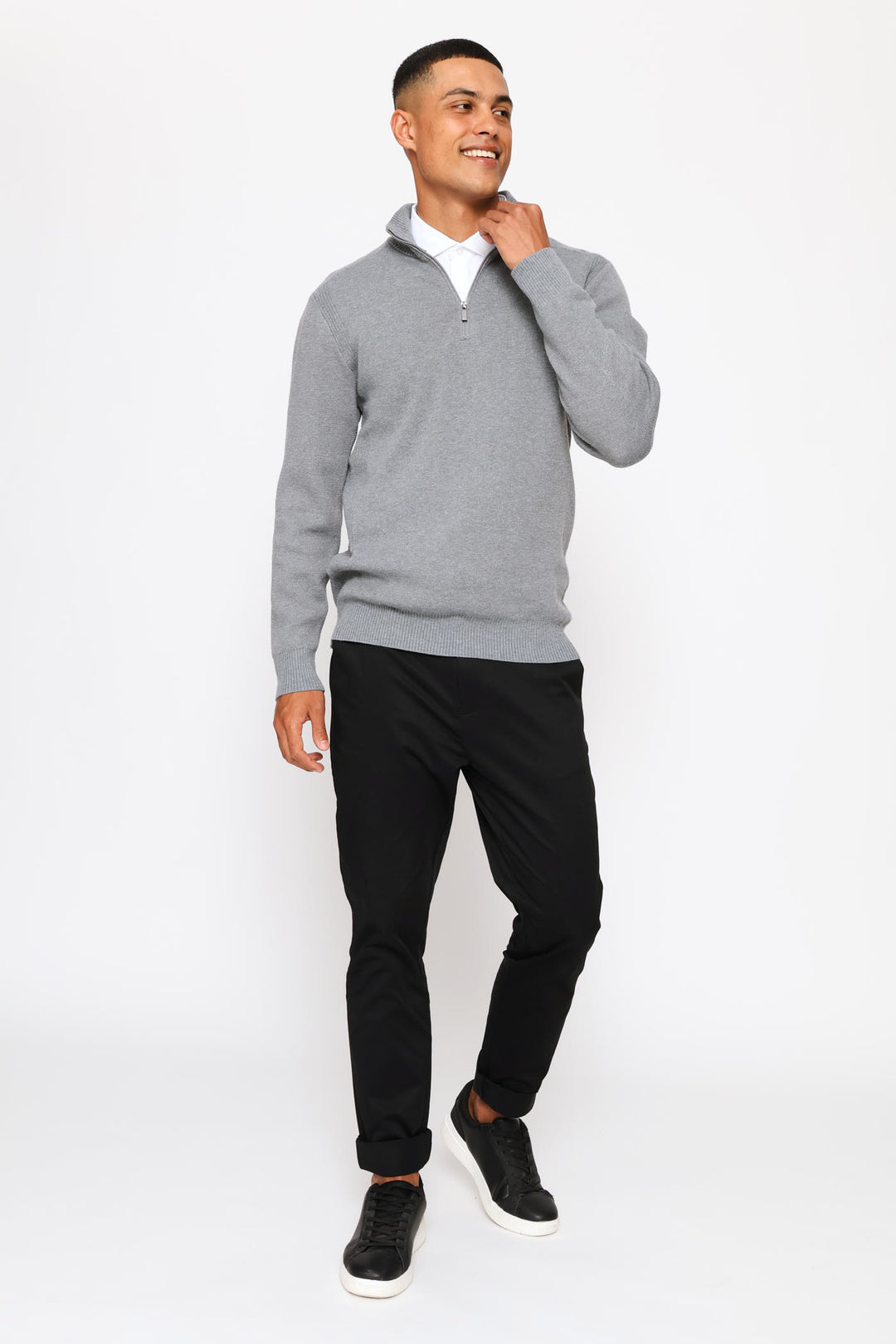 Quarter Zip Knitwear - Grey Melange
