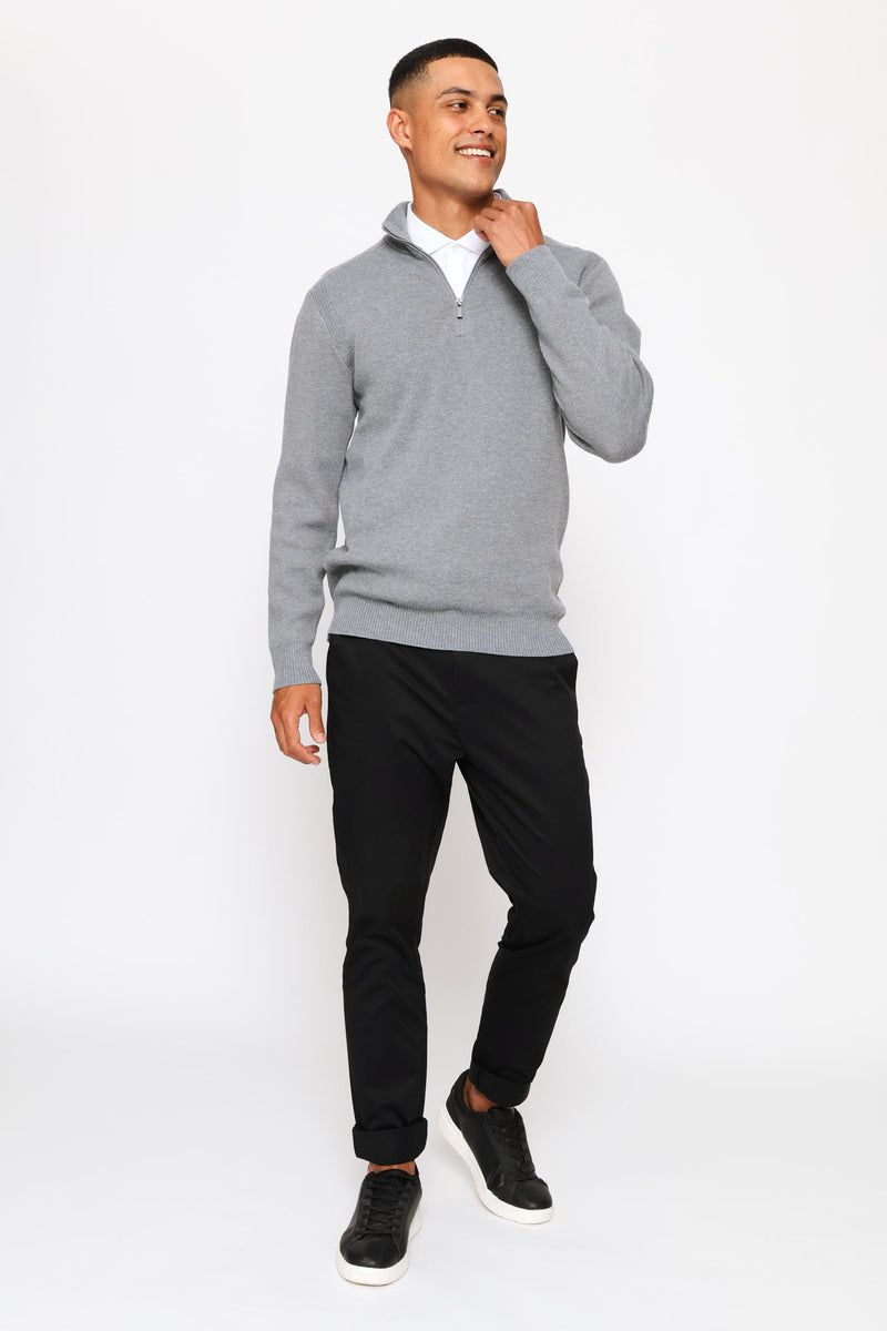 Quarter Zip Knitwear - Grey Melange