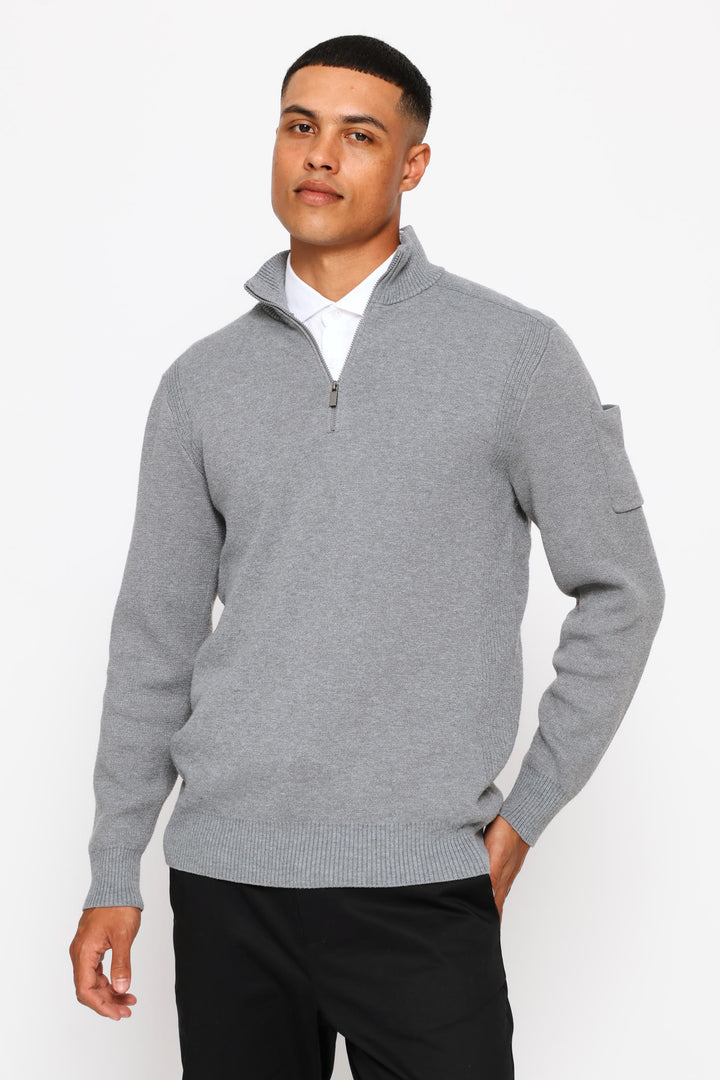 Quarter Zip Knitwear - Grey Melange