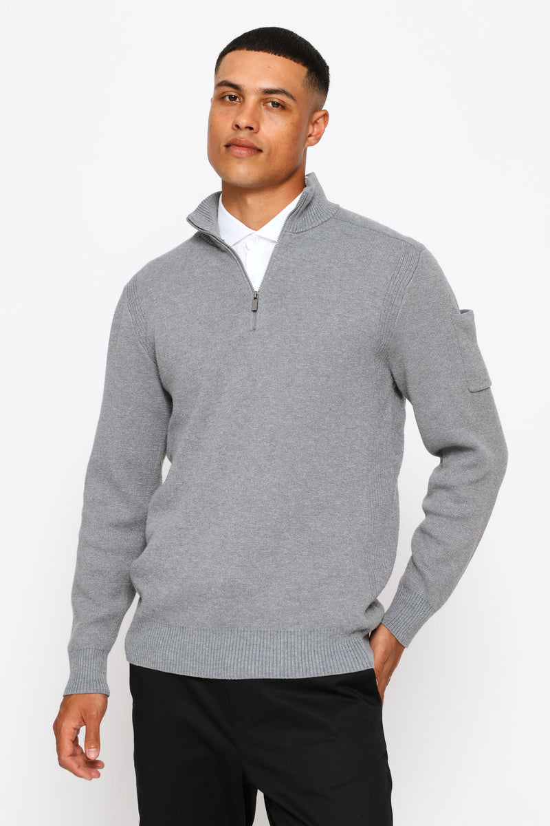 Quarter Zip Knitwear - Grey Melange
