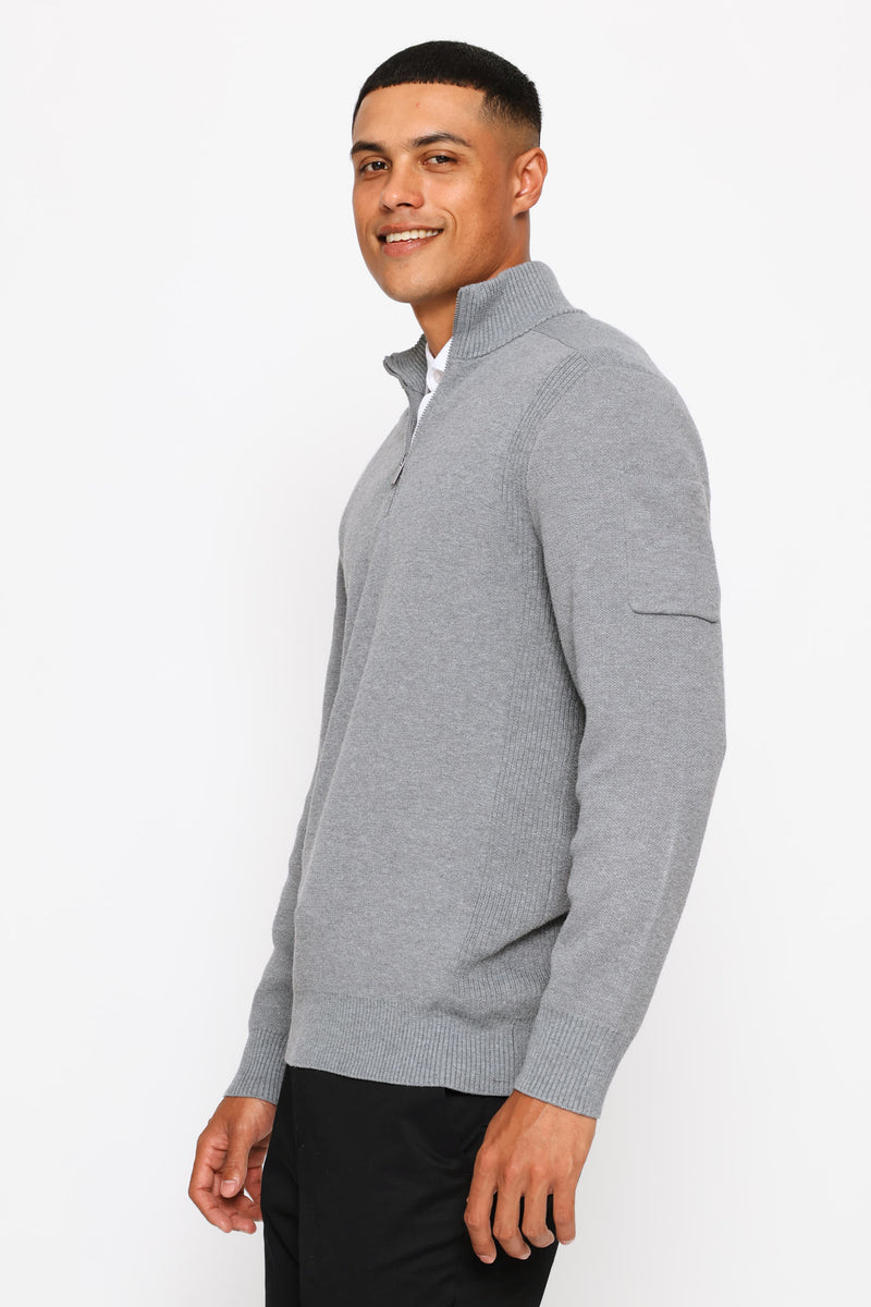 Quarter Zip Knitwear - Grey Melange