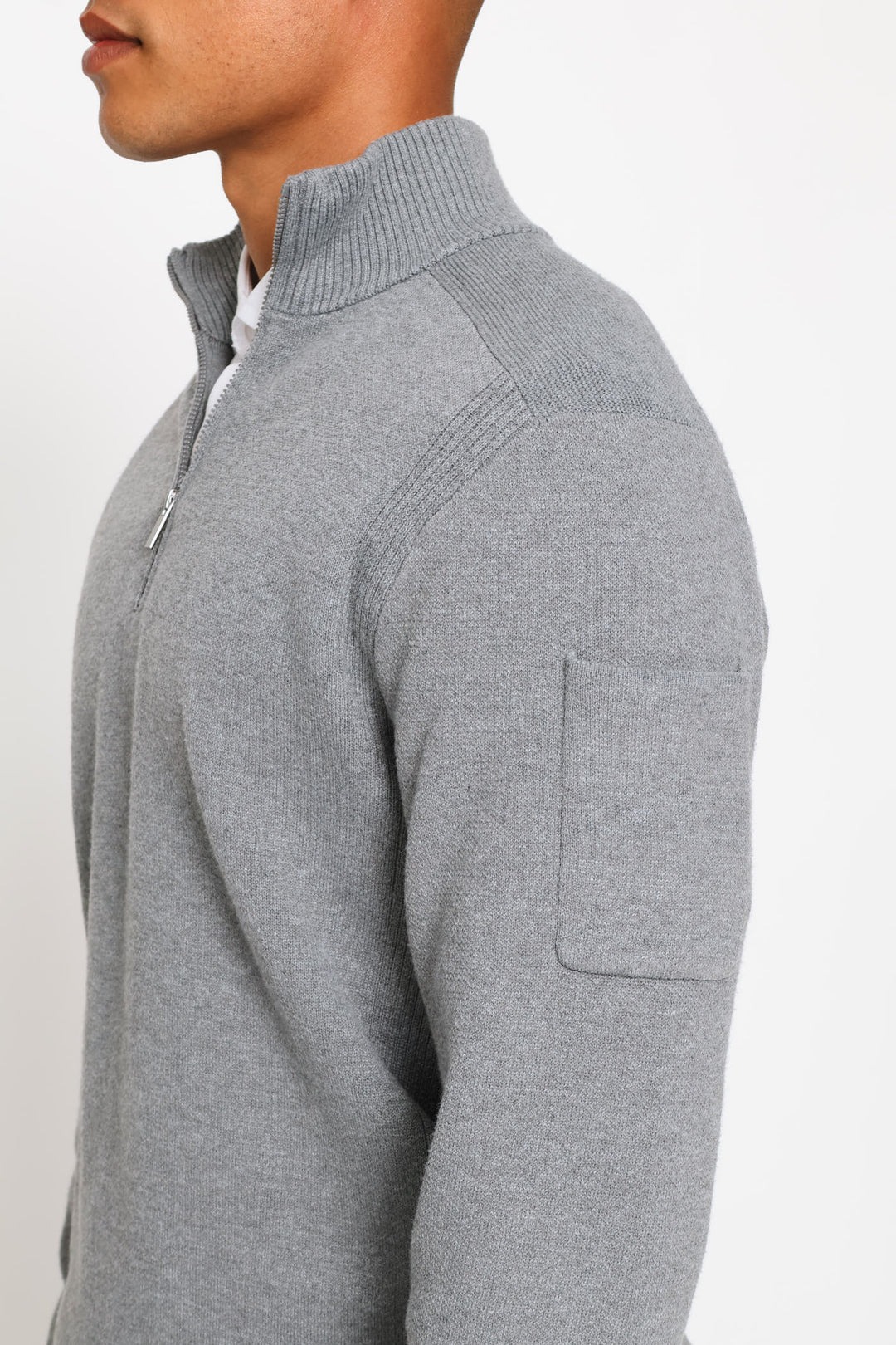 Quarter Zip Knitwear - Grey Melange