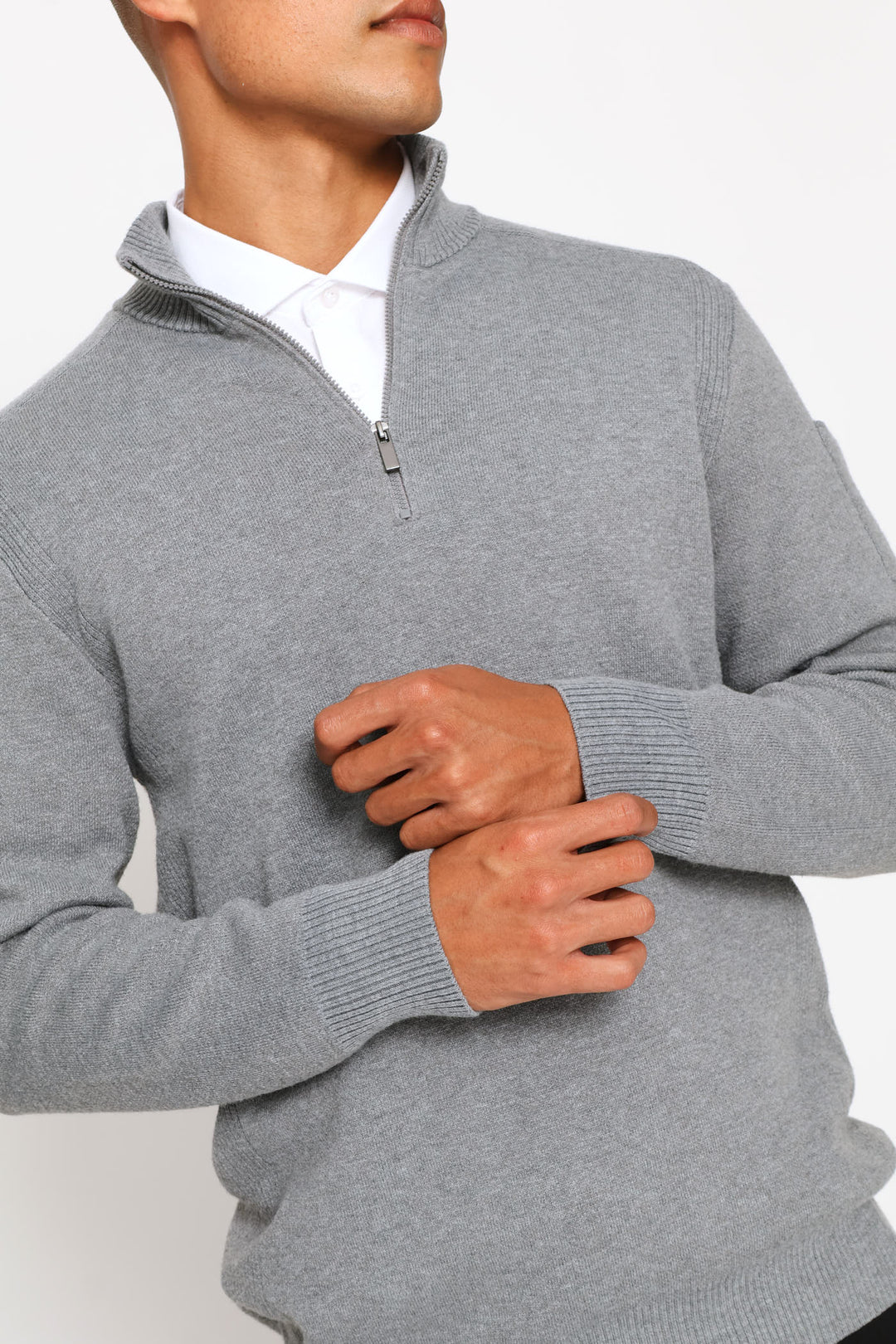 Quarter Zip Knitwear - Grey Melange