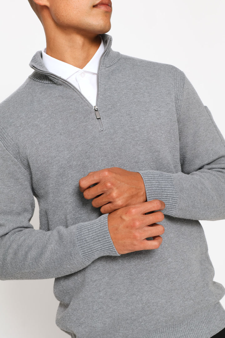 Quarter Zip Knitwear - Grey Melange