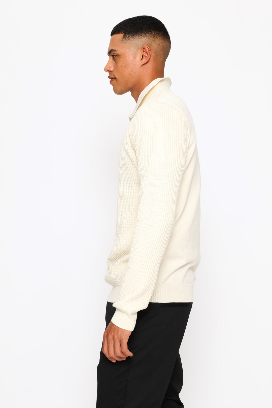 Long Sleeve Waffle Weave Quarter Zip Pullover - Ecru