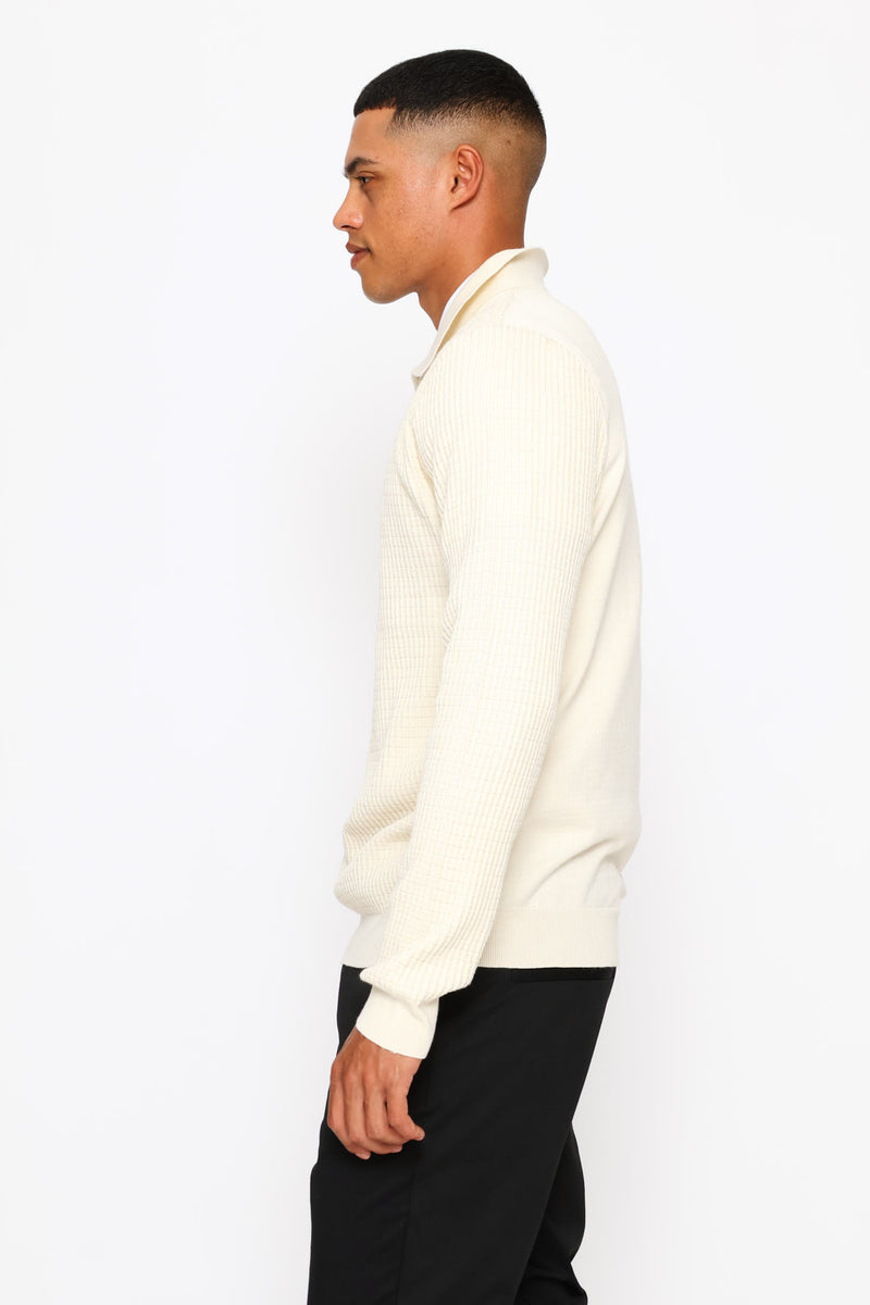Long Sleeve Waffle Weave Quarter Zip Pullover - Ecru