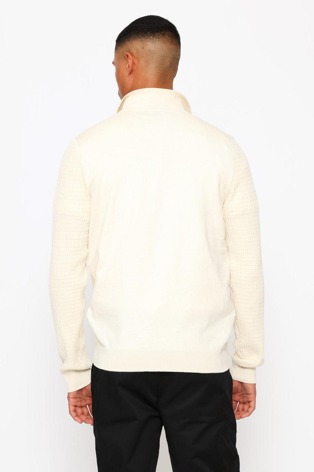 Long Sleeve Waffle Weave Quarter Zip Pullover - Ecru