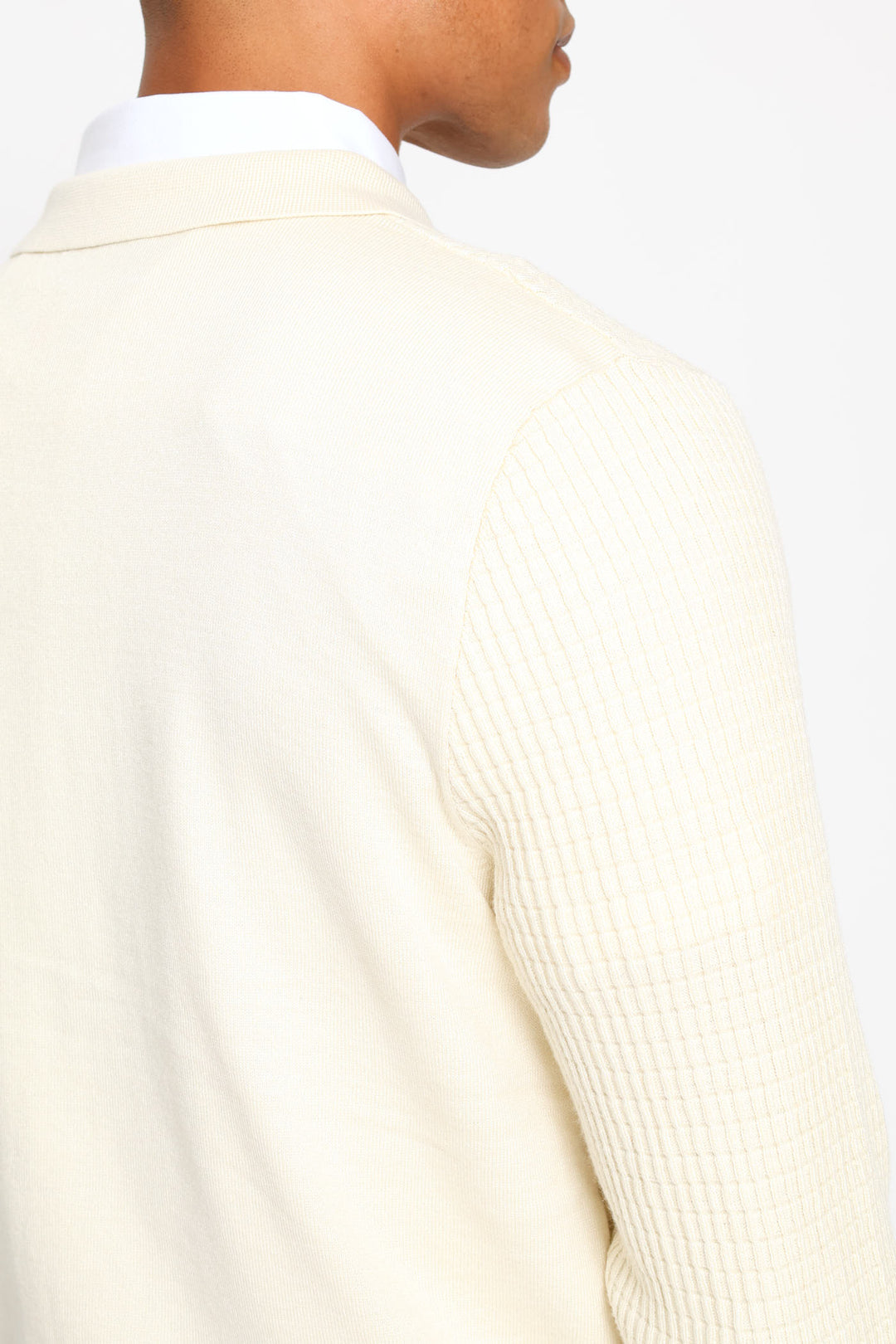 Long Sleeve Waffle Weave Quarter Zip Pullover - Ecru