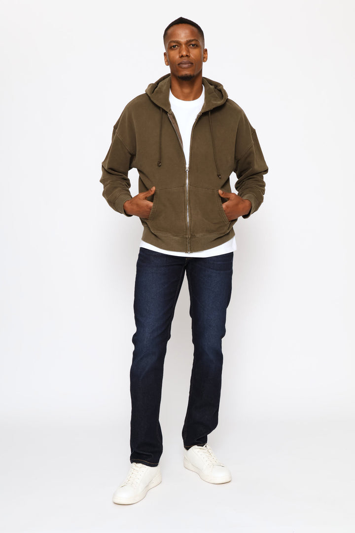 Hayes Boxy Full Zip Grunge Sweater - Brown