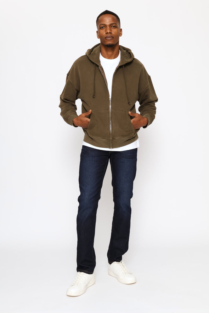 Hayes Boxy Full Zip Grunge Sweater - Brown
