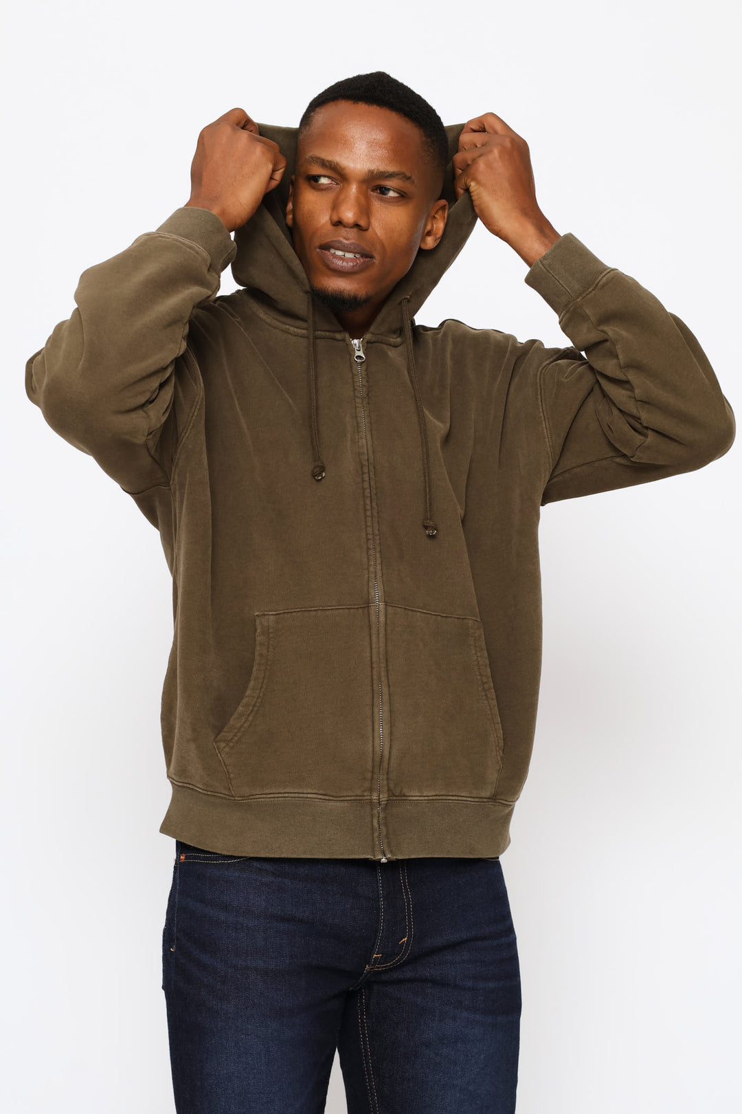 Hayes Boxy Full Zip Grunge Sweater - Brown