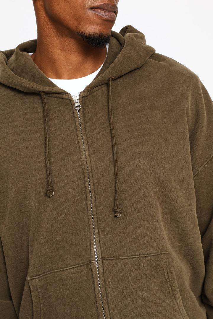 Hayes Boxy Full Zip Grunge Sweater - Brown