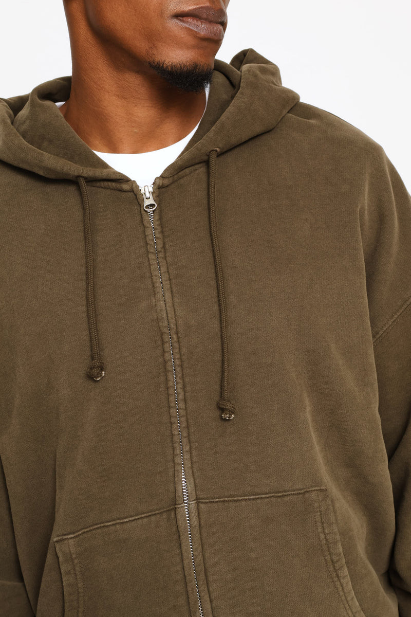 Hayes Boxy Full Zip Grunge Sweater - Brown