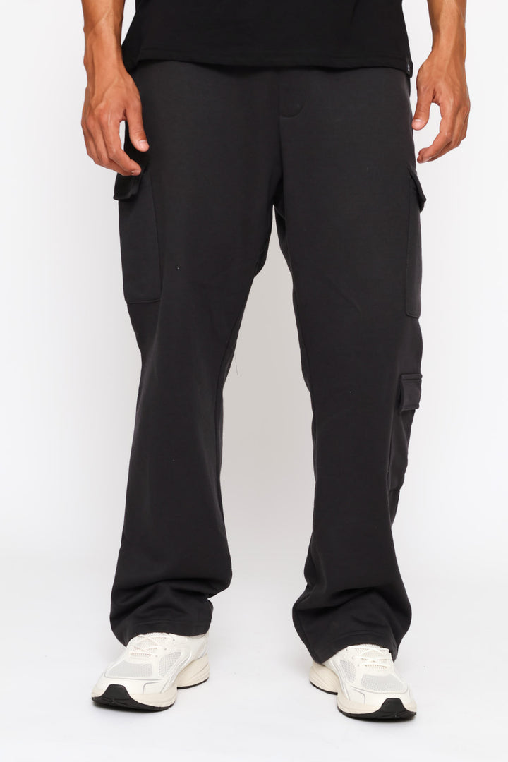 Straight Leg Multi Pocket Fleece Jogger  - Gunmetal