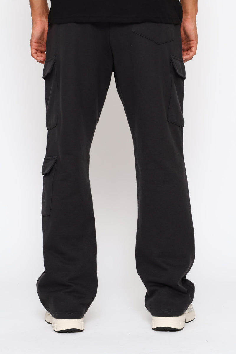 Straight Leg Multi Pocket Fleece Jogger  - Gunmetal