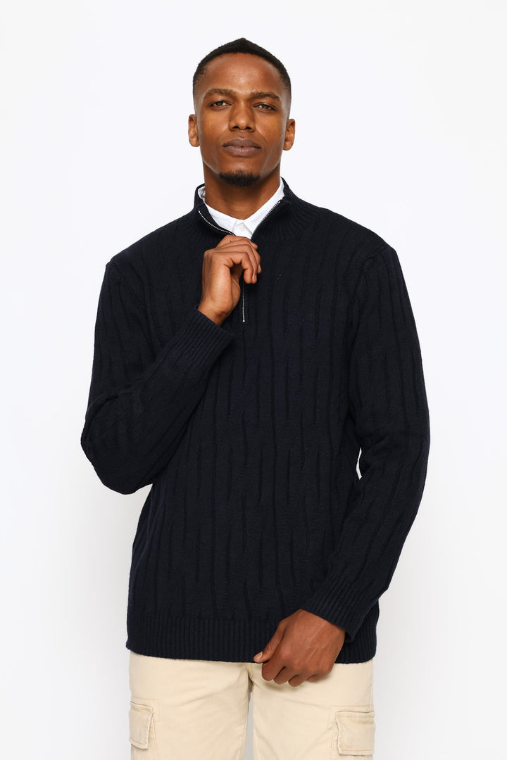 Stitch 1/4 Zip Knitwear - Navy