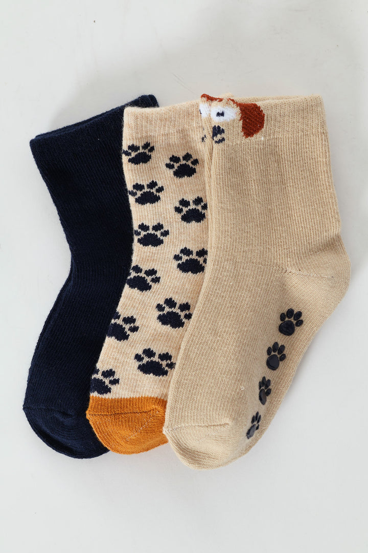 Baby Boys 3 Pack Puppy Cotton Socks - Tan