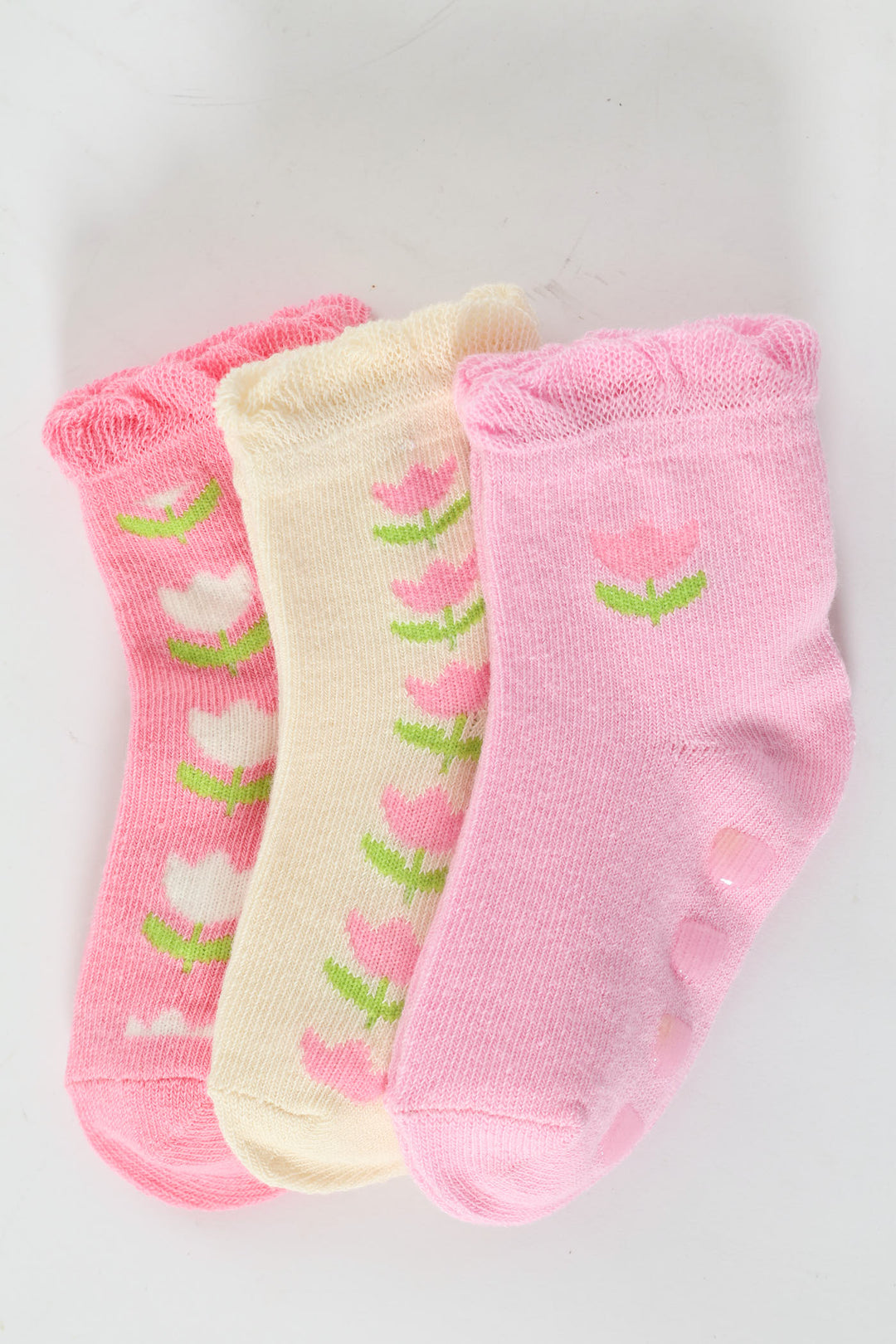 Baby Girls 3 Pack Tulip Cotton Socks - Cream/Pink