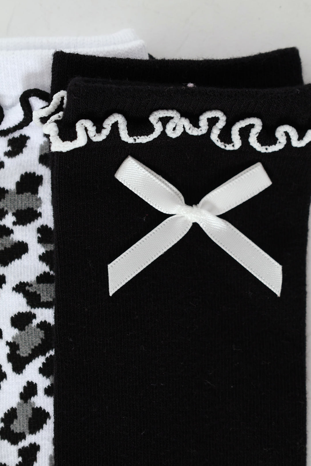 Girls 2 Pack Animal Print Bow Fashion Anklet Socks - Black