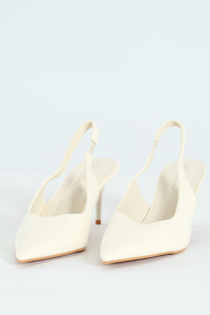 V-Cut Sling Back Kitten Heel - White