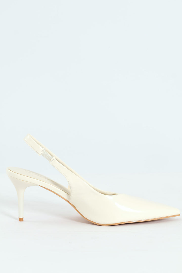 V-Cut Sling Back Kitten Heel - White