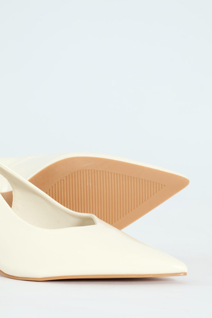 V-Cut Sling Back Kitten Heel - White