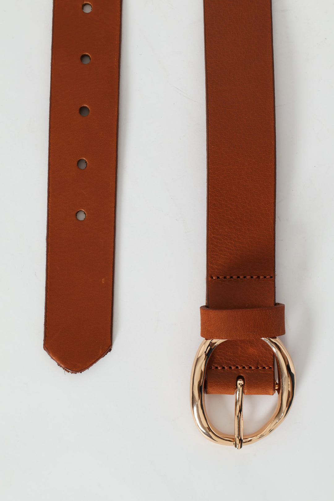Gold Buckle 3Cm Leather Belt - Tan