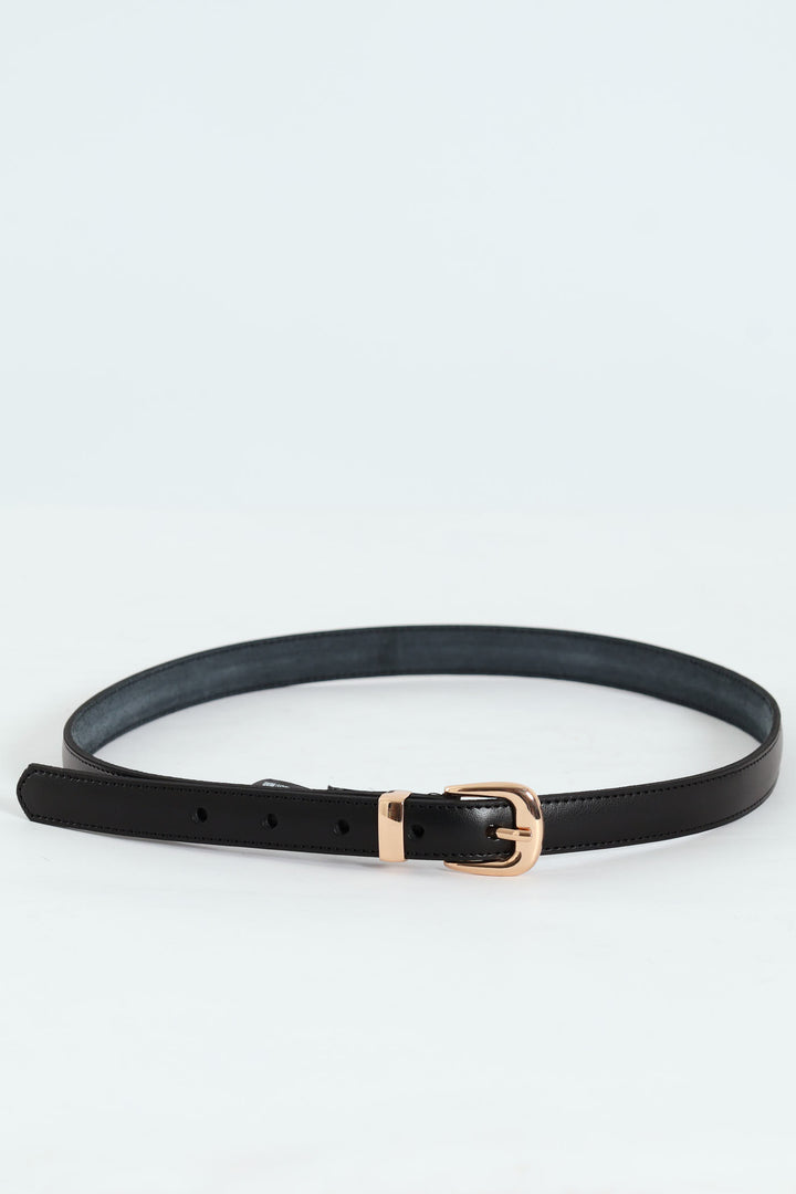 Shiney Gold Buckle 2Cm Leather Belt - Black