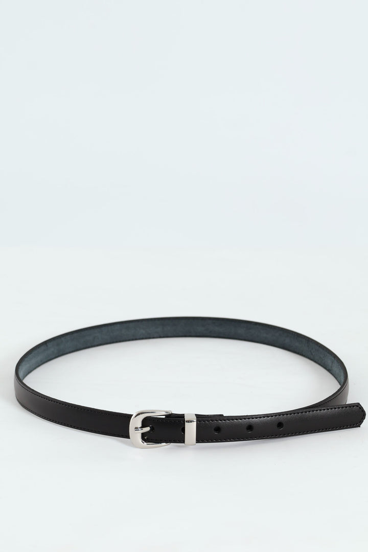Shiney Buckle 2Cm Leather Belt - Black