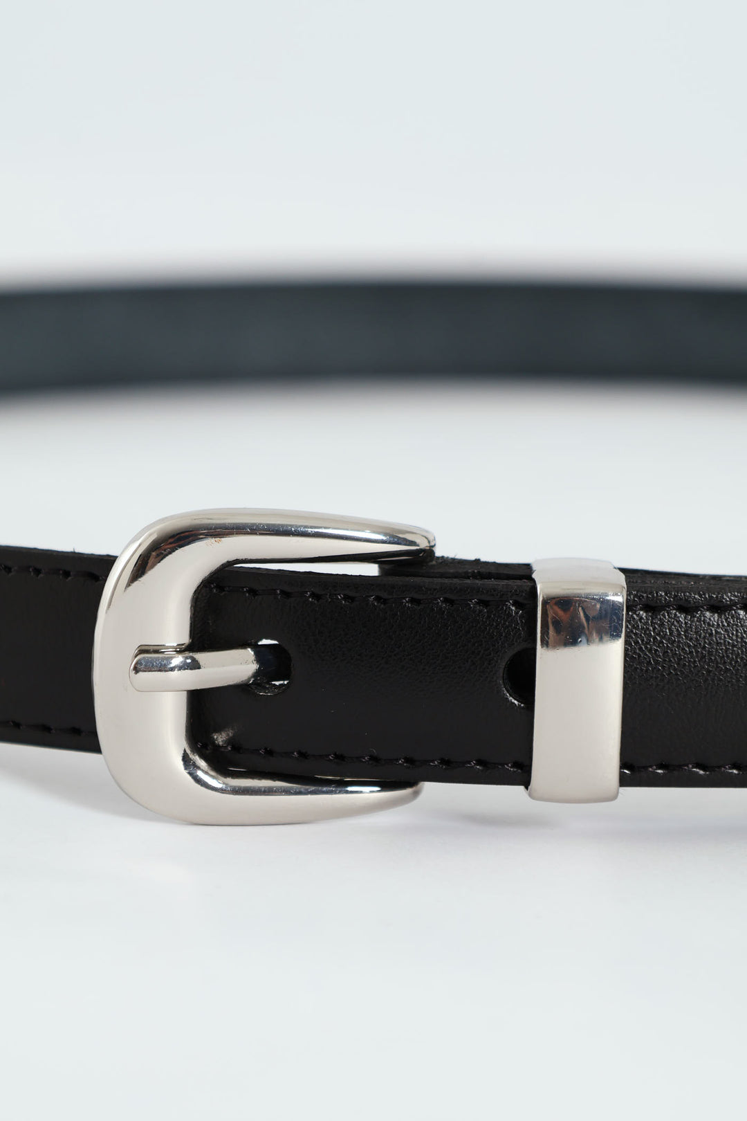 Shiney Buckle 2Cm Leather Belt - Black