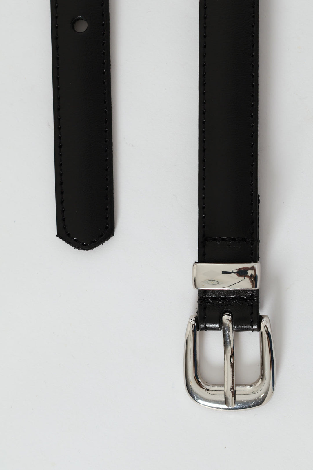 Shiney Buckle 2Cm Leather Belt - Black