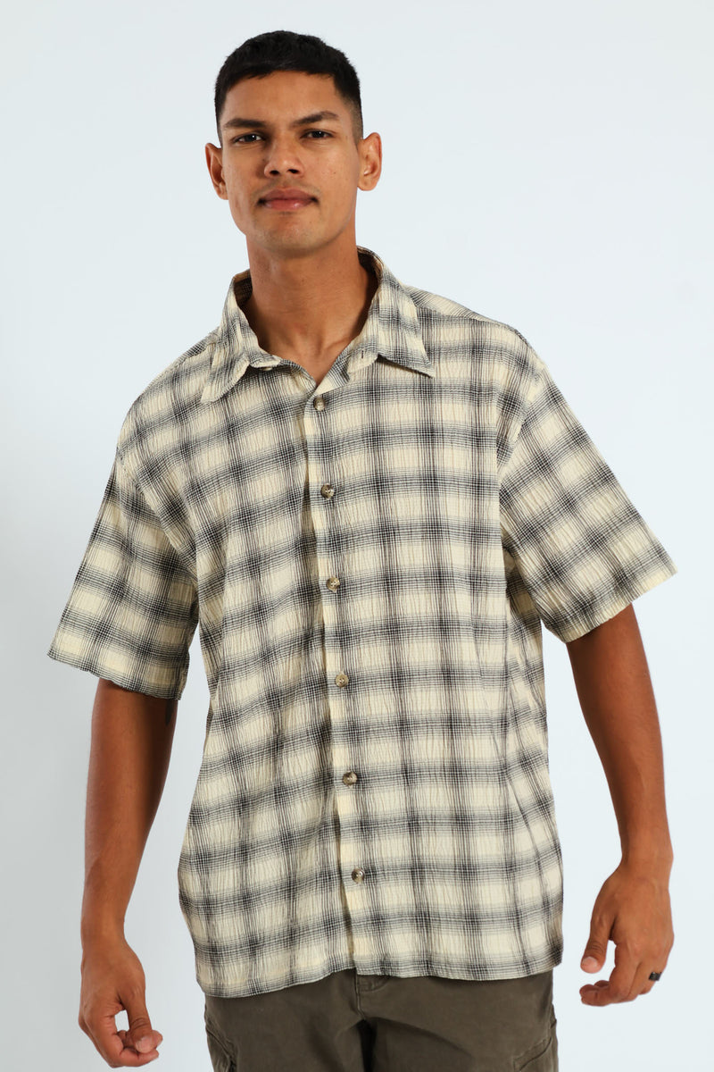 Short Sleeve Check Shirt - Stone