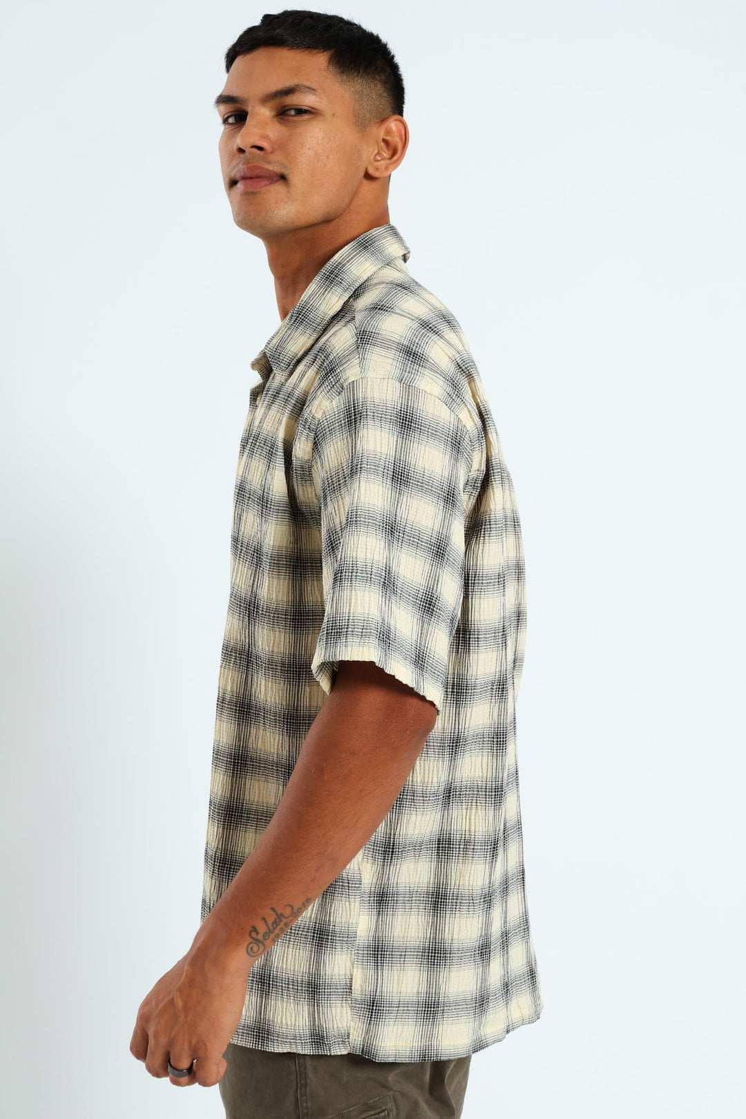 Short Sleeve Check Shirt - Stone