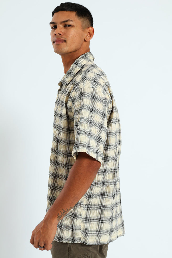 Short Sleeve Check Shirt - Stone