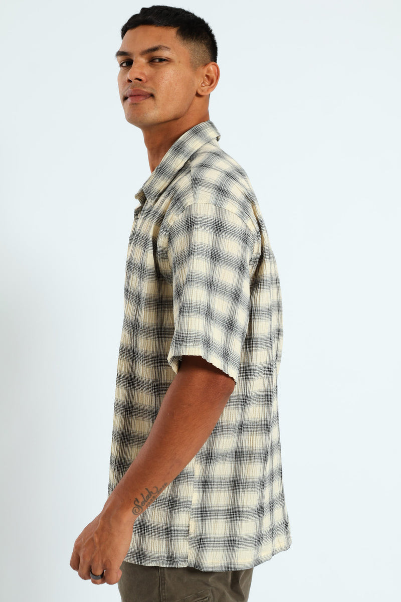 Short Sleeve Check Shirt - Stone