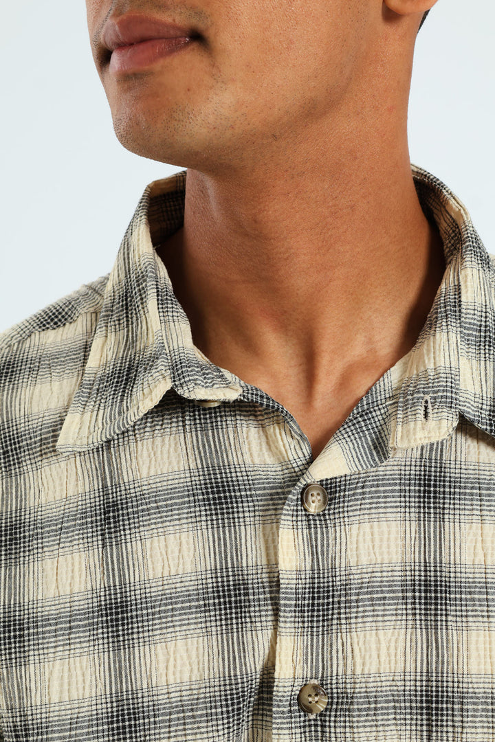 Short Sleeve Check Shirt - Stone