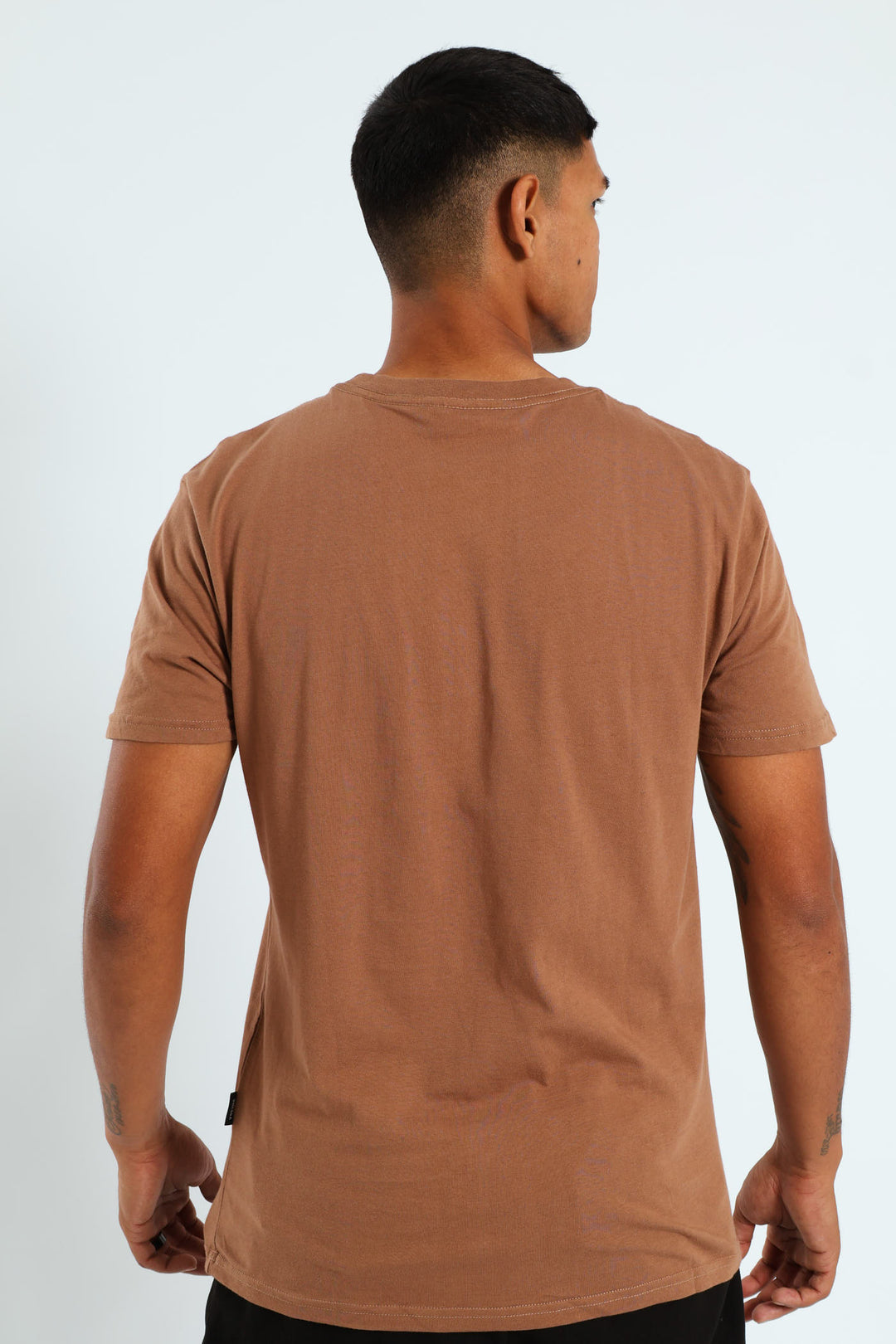 Short Sleeve Basic Print T-Shirt - Brown