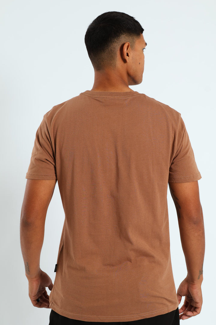 Short Sleeve Basic Print T-Shirt - Brown
